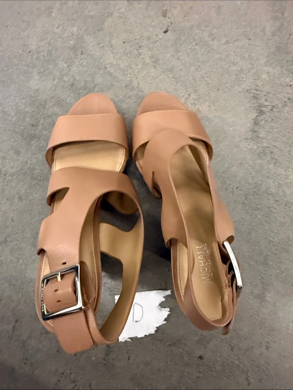 Michael Kors Nude/Tan Leather Open-Toe platform heels